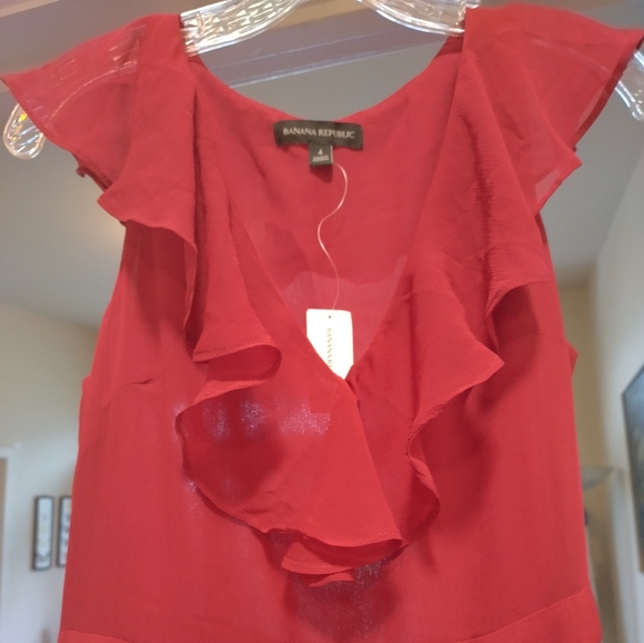 Banana Republic Ruffle Maxi Dress Size 4 - Tomato Red NWT - Picture 2 of 4